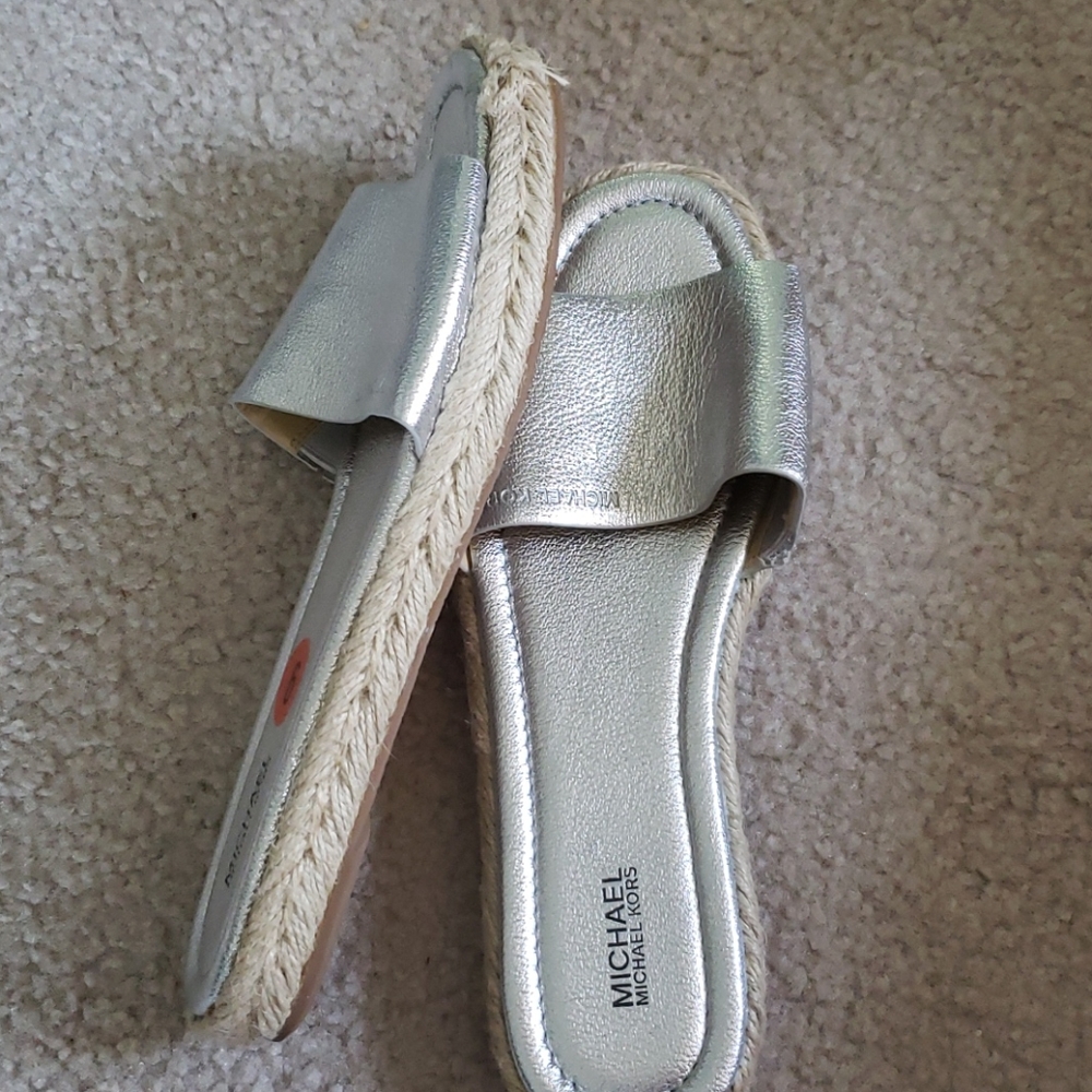 NIB Michael Kors Silver Slides